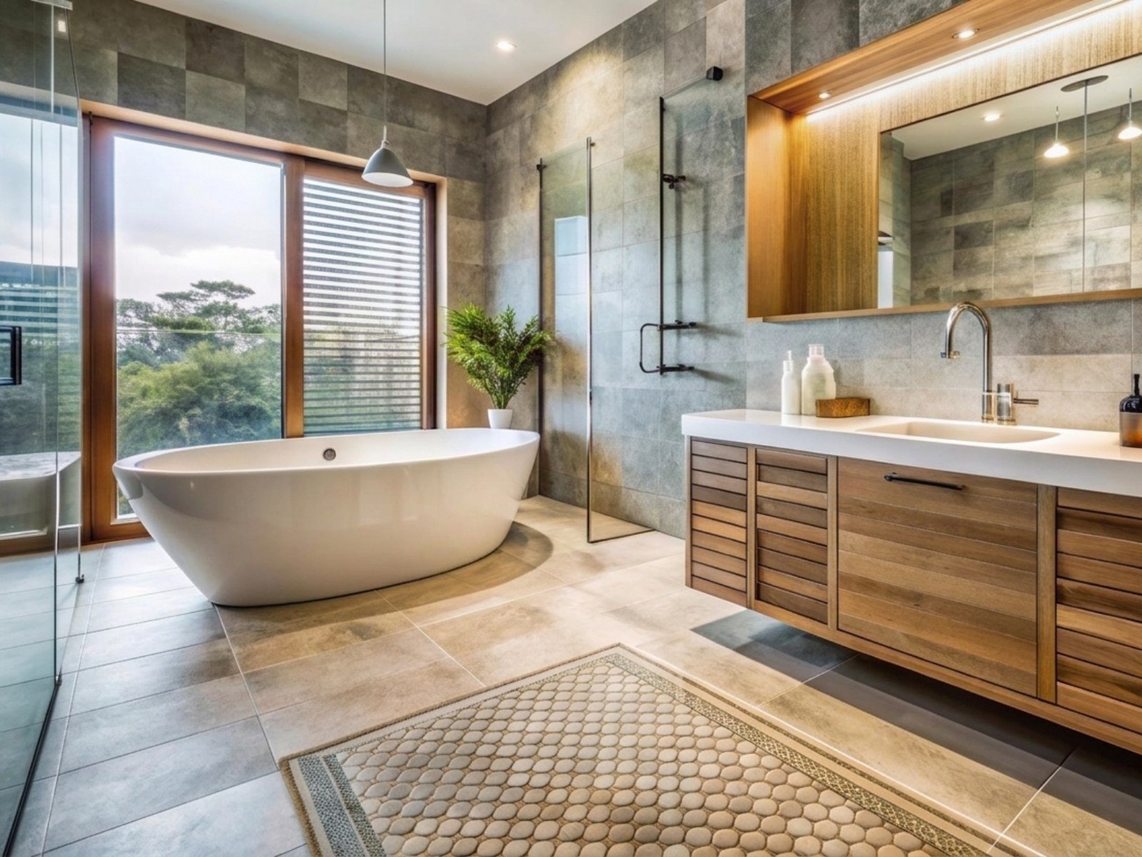Rendering of a modern bathroom