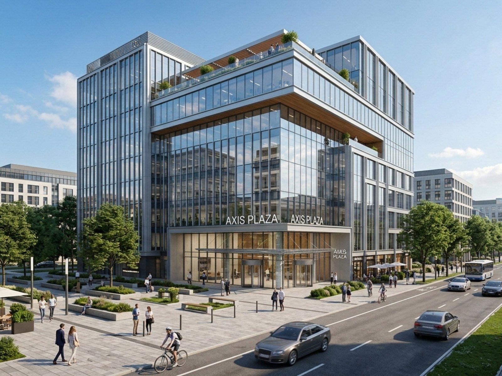 Exterior rendering of a commercial building