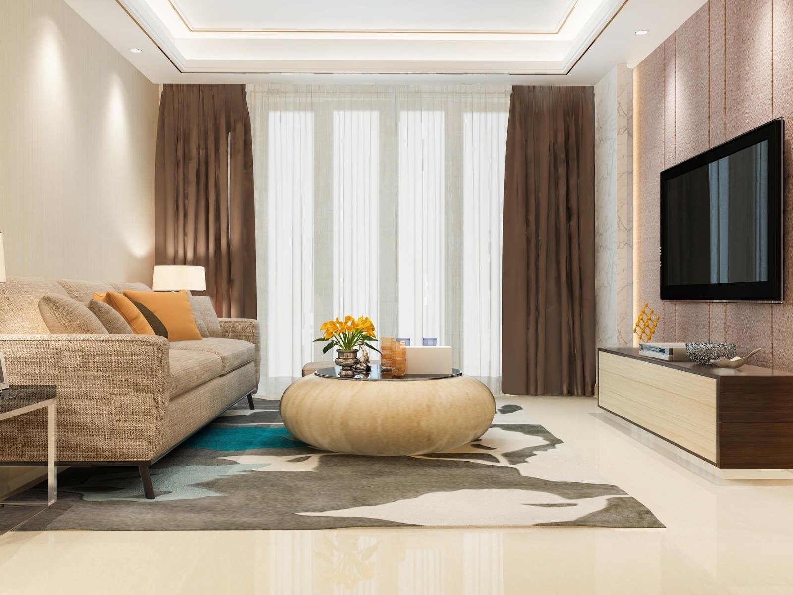 Rendering of a bright living room