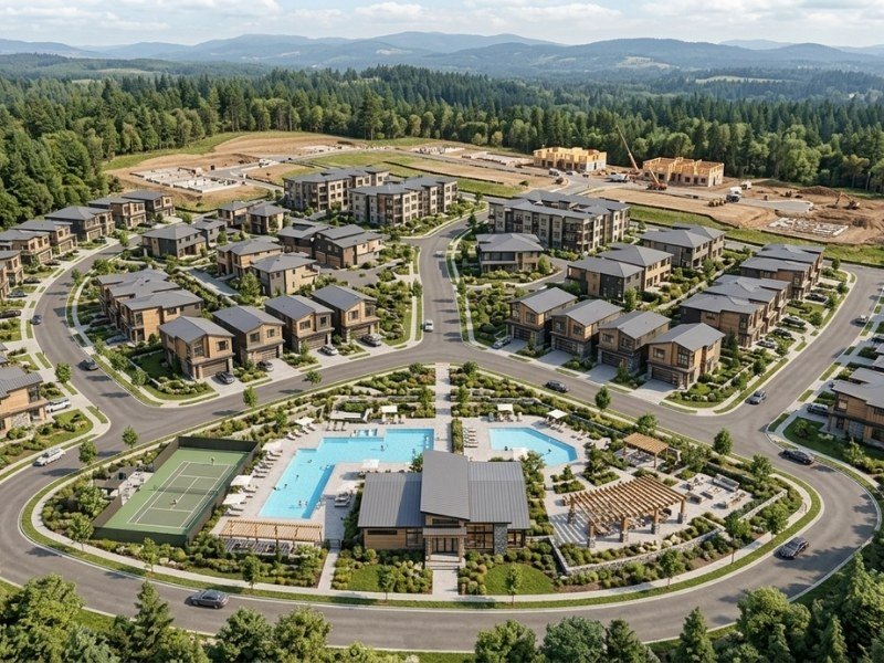 Aerial site rendering of a subdivision for land developers