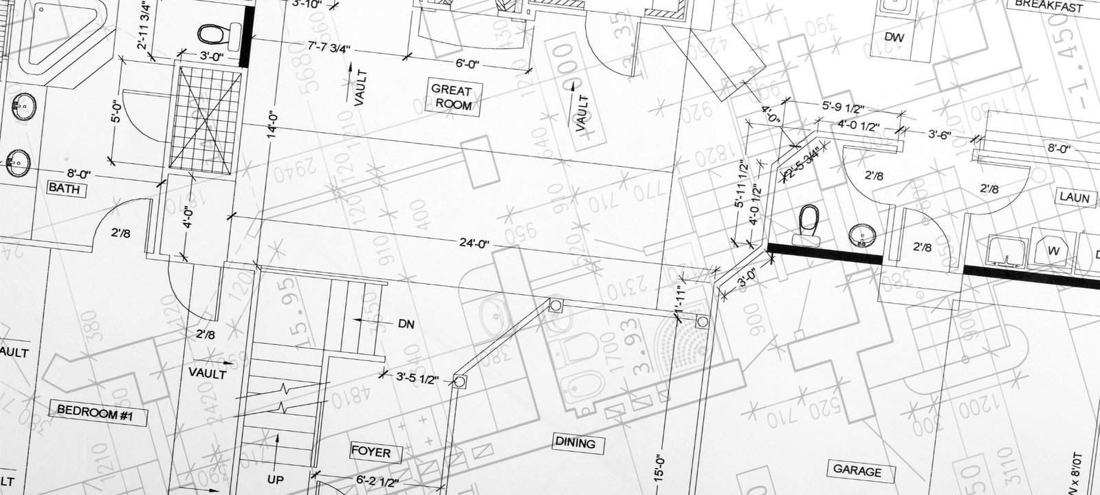 Clean 2D CAD construction drawing